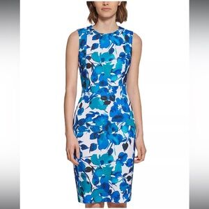 NWT - Calvin Klein Blue and White Sheath Midi Dress